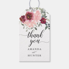 Etiqueta Para Presente Rosa Romântico e Floral Borgonha Obrigado