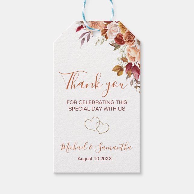 Etiqueta Para Presente Rosa russo e Casamento outono de crisântemo (Frente)