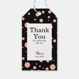 Etiqueta Para Presente Rosa Simples E Bolinhas Preta Pêssego Obrigado
