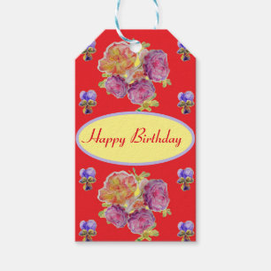 Etiqueta Para Presente Rosa vermelha Shabby Pansy Floral Rosas Blue Gift