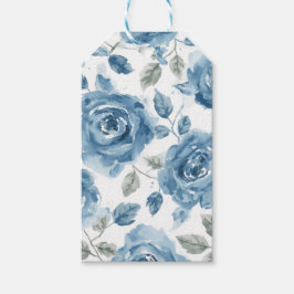 Etiqueta Para Presente Rosas Azuis Aquarela Botânica Flora Floral