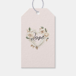 Etiqueta Para Presente Rosas Bege Romântico Coração de Penas Casamento