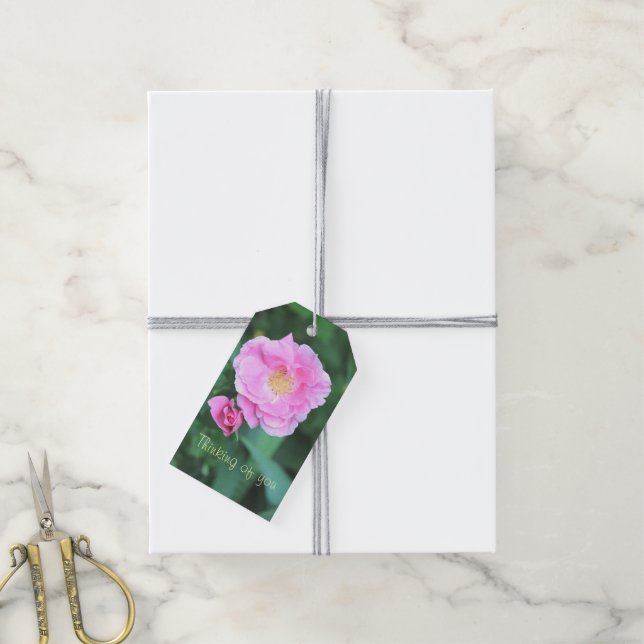 Etiqueta Para Presente Rosas bonito de Flor Rosa (Com cordão)