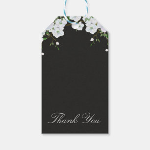 Etiqueta Para Presente Rosas Brancas Floral & Cinza Carvão Favor Elegante