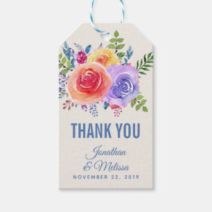 Etiqueta Para Presente Rosas Coloridas Favor de Casamento Floral Aquarela