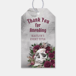 Etiqueta Para Presente Rosas Crânio Cinzas Maroon Borgonha Personalizadas