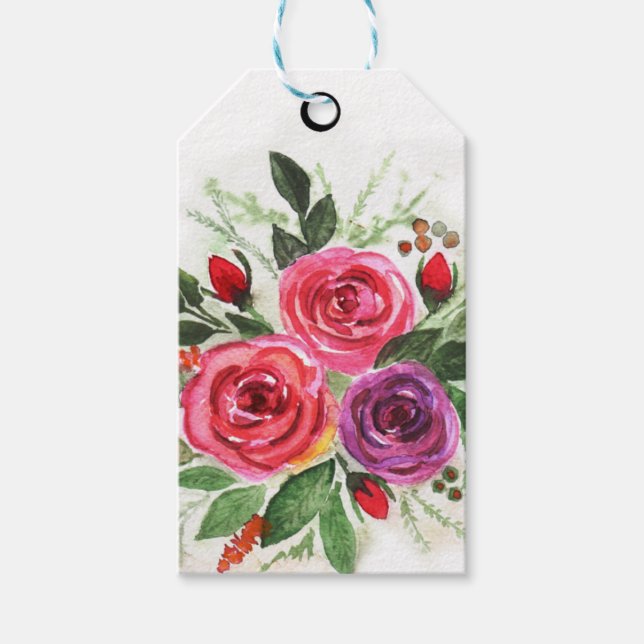 Etiqueta Para Presente Rosas de Aquarela (Frente)