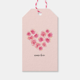 Etiqueta Para Presente Rosas de aquarelas em forma cardíaca cor-de-rosa c