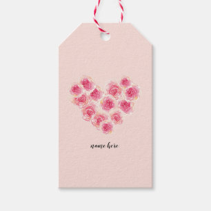 Etiqueta Para Presente Rosas de aquarelas em forma cardíaca cor-de-rosa c
