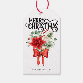 Etiqueta Para Presente Rosas de Poinsettia Buquê de Flor de Natal