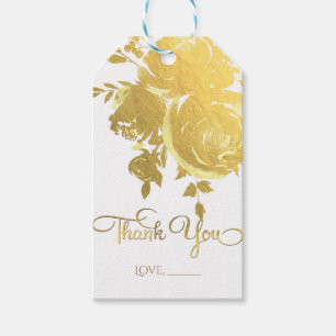 Etiqueta Para Presente Rosas Dourados Casamento Floral Moderno Faux Foil 