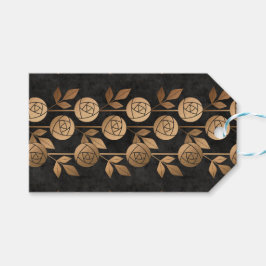 Etiqueta Para Presente Rosas Dourados de Deco de Arte Elegante Preto