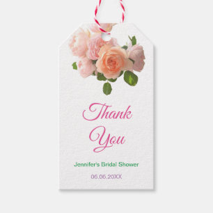 Etiqueta Para Presente Rosas em Aquarela Chá de Noiva Obrigado Moderno