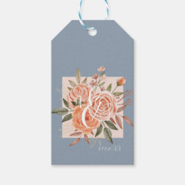 Etiqueta Para Presente Rosas em Aquarela em Tons de Pêssego e Azul Desbot