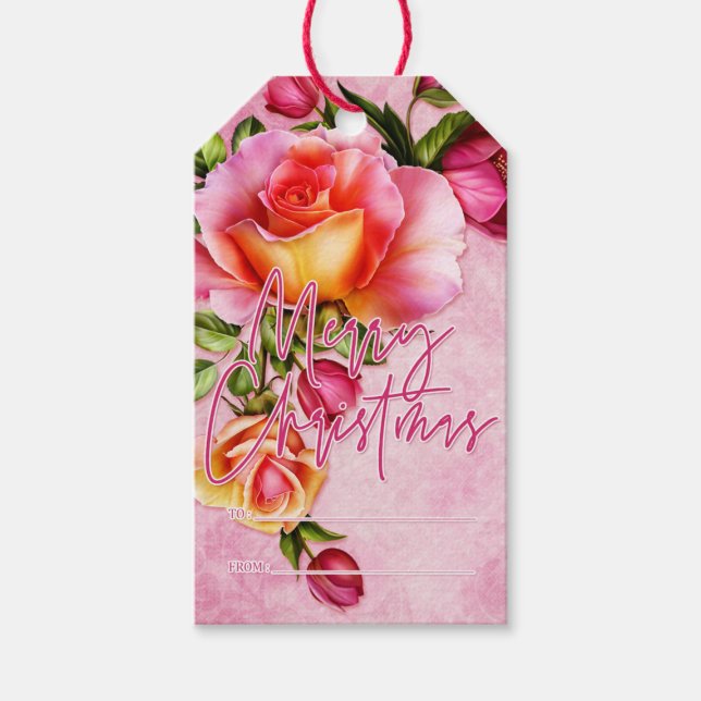 Etiqueta Para Presente Rosas Feliz Natal Rosa (Frente)