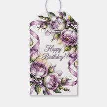 Rosas Roxas Lavanda Elegantes Feliz Aniversário