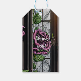 Etiqueta Para Presente Rosas roxas pela janela - estilo gótico