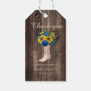 Etiqueta Para Presente Rosas Rustic Sunflower Blue Boots Sweet 16
