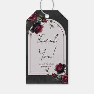 Etiqueta Para Presente Rosas Vermelhas de Bordéus Sombra Cinza Floral Cas