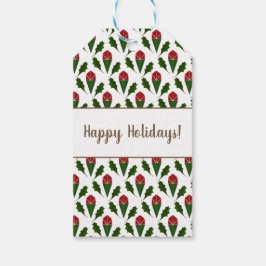 Etiqueta Para Presente Rosas vermelhas e Holly Abstrato Elegante Personal