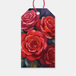 Etiqueta Para Presente Rosas Vermelhas Flores Pintadas aquarela