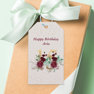Etiqueta Para Presente Rosas Vermelhas Número 15 Floral Dourado Aniversár
