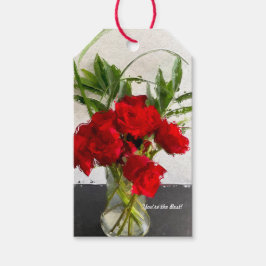 Etiqueta Para Presente Rosas vermelhas pintadas em fundo preto e branco