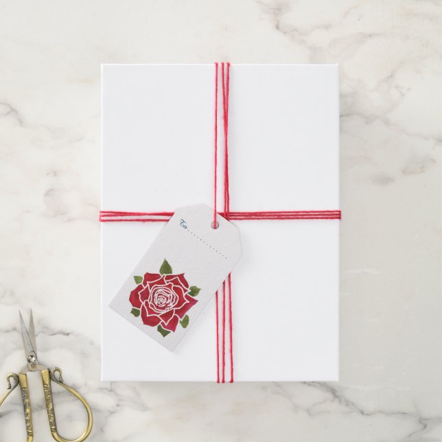 Etiqueta Para Presente Rosas vermelhas românticas, Pacote Azul de Etiquet (Com cordão)