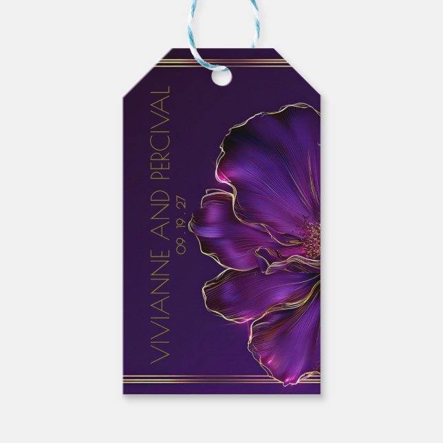Etiqueta Para Presente Rosas Violeta Luminosas Casamento Moderno  (Frente)
