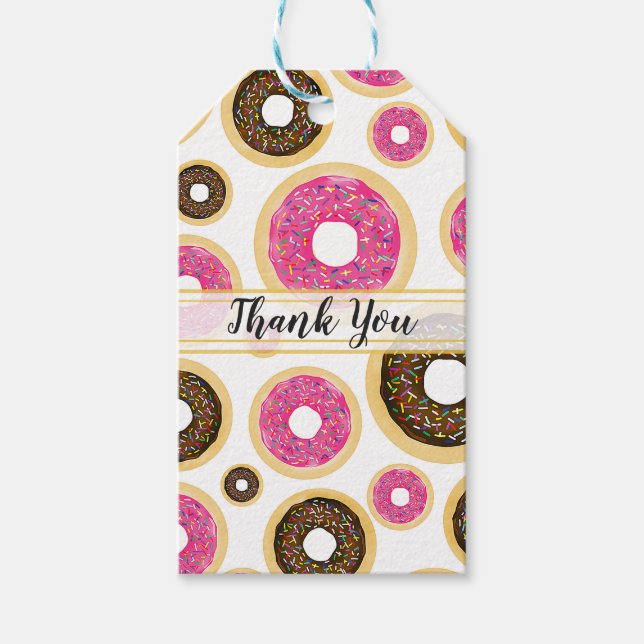 Etiqueta Para Presente Rosquinha Moderna do Sprinkkle Rosa e Castanho (Frente)
