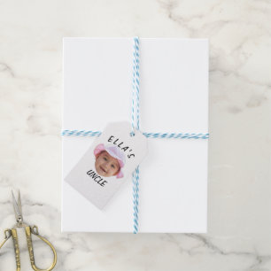 Etiqueta Para Presente Rosto de Bebê Personalizado Foto Texto Novo Tio