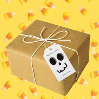 Etiqueta Para Presente Rosto de Esqueleto Fofo de Halloween Personalizado