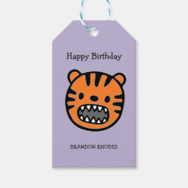 Etiqueta Para Presente Rosto de tigre marrom fofo roxo