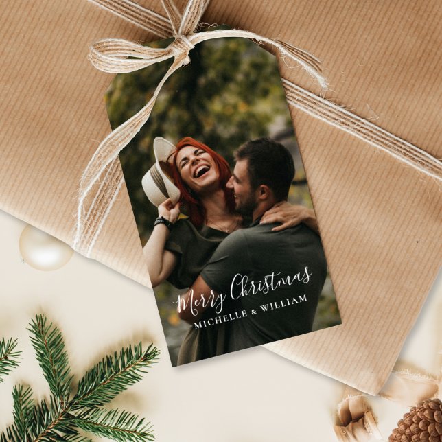 Etiqueta Para Presente Roteiro de Natal com Foto Minimalista Moderna (Criador carregado)