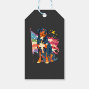 Etiqueta Para Presente Rottweiler Patriótico com Arte da Bandeira dos EUA