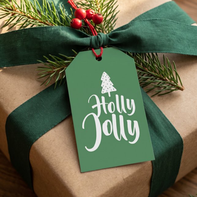 Etiqueta Para Presente Rótulos De Natal Alegre De Script Mínimo Verde Par (Criador carregado)