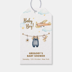 Etiqueta Para Presente Roupas de Bebê Menino Aventura Corda de Roupa Aviã