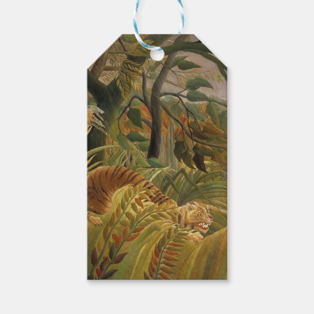 Etiqueta Para Presente Rousseau Arte Tropical de Tigres (Frente)