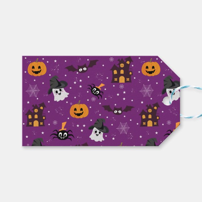 Etiqueta Para Presente Roxo de Halloween  (Frente (horizontal))