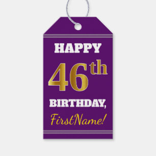 Etiqueta Para Presente Roxo, Dourado Falso Aniversário de 46 anos + Nome