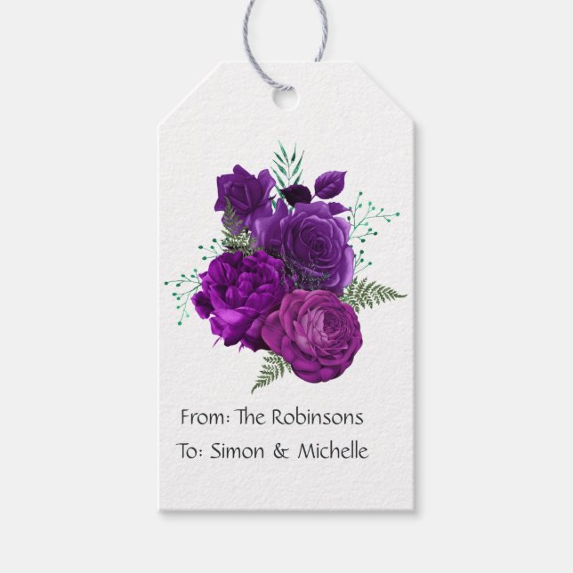 Etiqueta Para Presente Roxo e Verde Floral (Frente)