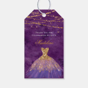 Etiqueta Para Presente Roxo Elegante e Dourado com luzes de cordas