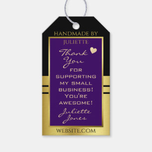 Etiqueta Para Presente Roxo Escuro Elegante e Dourado com Coração Peque