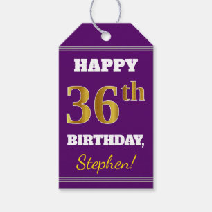Etiqueta Para Presente Roxo, Faux Dourado 36º Aniversário + Nome Person