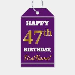 Etiqueta Para Presente Roxo, Faux Dourado 47º aniversário + Nome Person
