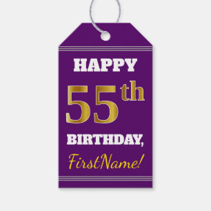 Etiqueta Para Presente Roxo, Faux Dourado 55º aniversário + Nome Person