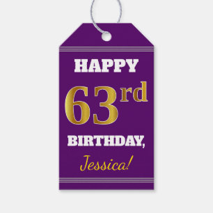 Etiqueta Para Presente Roxo, Faux Dourado 63º Aniversário + Nome Person