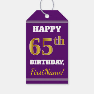 Etiqueta Para Presente Roxo, Faux Dourado 65º aniversário + Nome Person