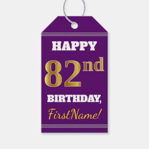 Etiqueta Para Presente Roxo, Faux Dourado 82º Aniversário + Nome Person