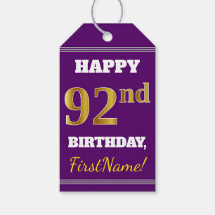 Etiqueta Para Presente Roxo, Faux Dourado 92º Aniversário + Nome Person